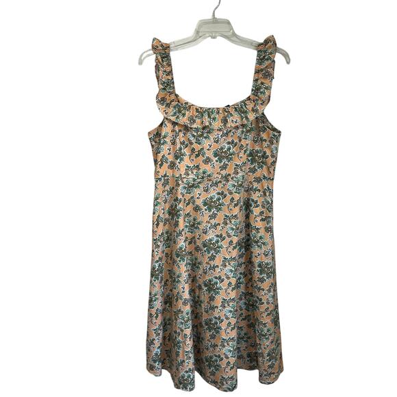 Ann Taylor Floral Ruffle Strap Midi Dress Size 14 Pink Green Spring - Picture 4 of 10